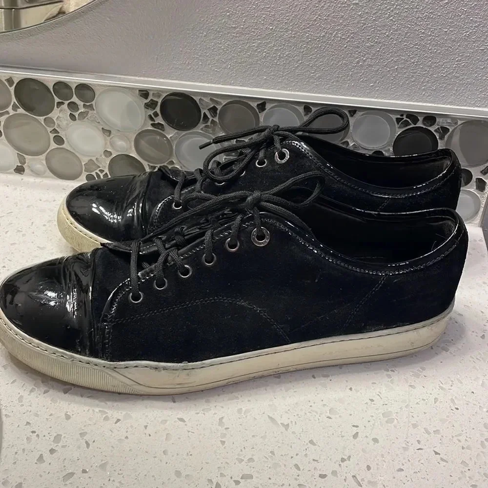 Lanvin mens suede and black pantent leather tennis shoes